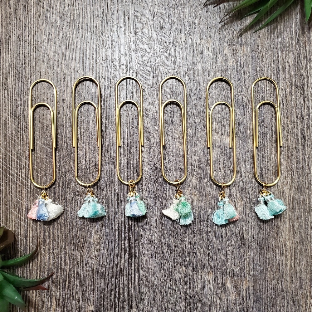Golden Paperclip Bookmarks with Tassels
